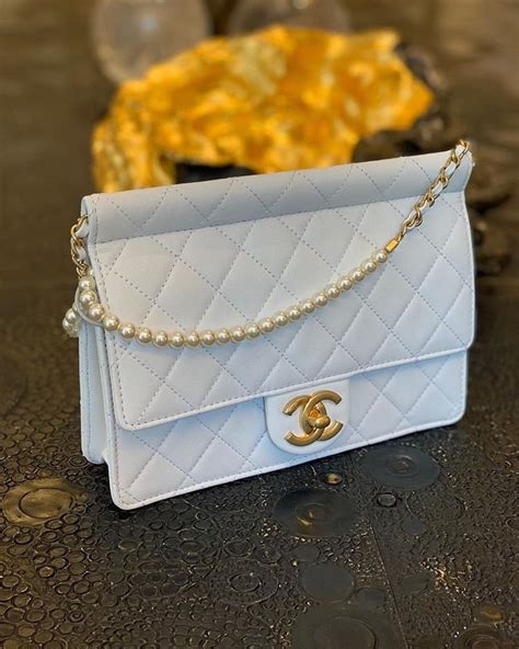 chanel pearl purse|chanel bag with pearl chain.